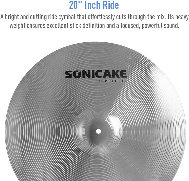 SONICAKE Cymbal Pack Alloy Cymbals Drum Cymbal Set 14"Hi-hats+16"Crash+18"Crash+20"Ride 5 Pieces, Sliver - Image 5